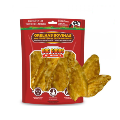 Orelha Bovina com Cobertura de Pasta de Frango. Cartela com 4 unidades